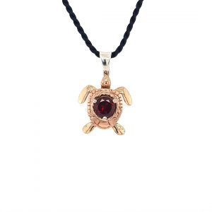 9K YELLOW GOLD TURTLE PENDANT WITH GARNET SHELL_0