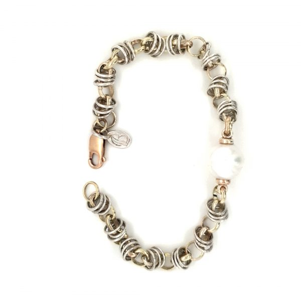 STIRLING SILVER AND 9K YELLOW GOLD BRACELET WITH BROOME PEARL_0