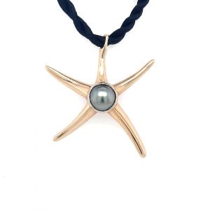 9K YELLOW GOLD STARFISH PENDANT WITH ABROHLOS PEARL_0