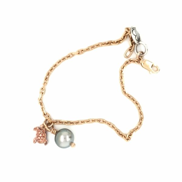 9K ROSE AND YELLOW GOLD ABROLHOS PEARL AND CHARM BRACELET_0
