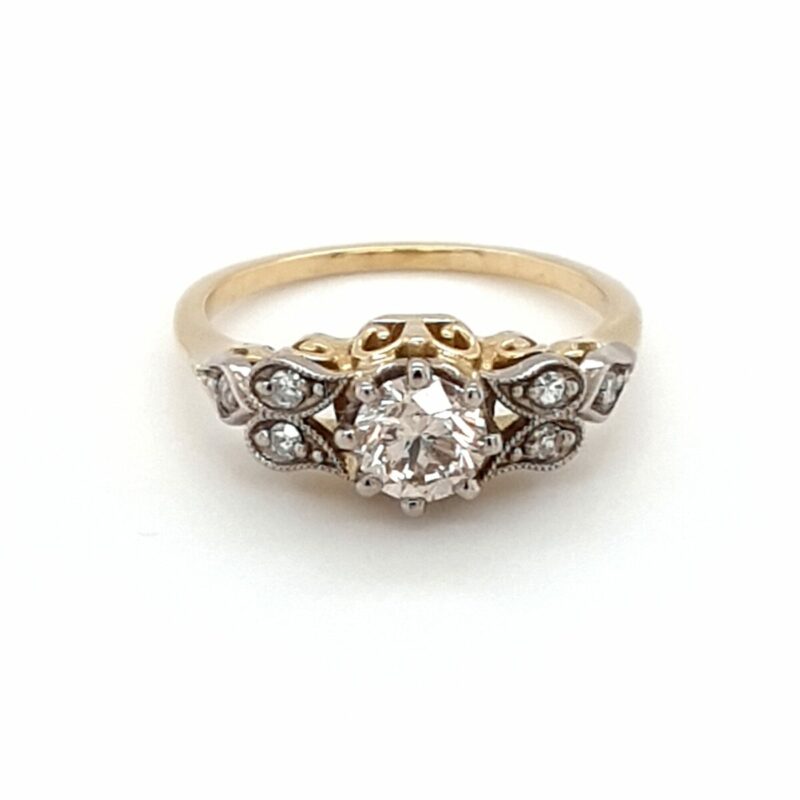 18K YELLOW GOLD ANTIQUE STYLE CHAMPAGNE DIAMOND RING_0