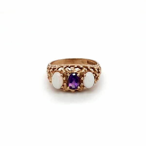 Leon Bakers 9K Yellow Gold Opal and Amethyst Dress Ring_0