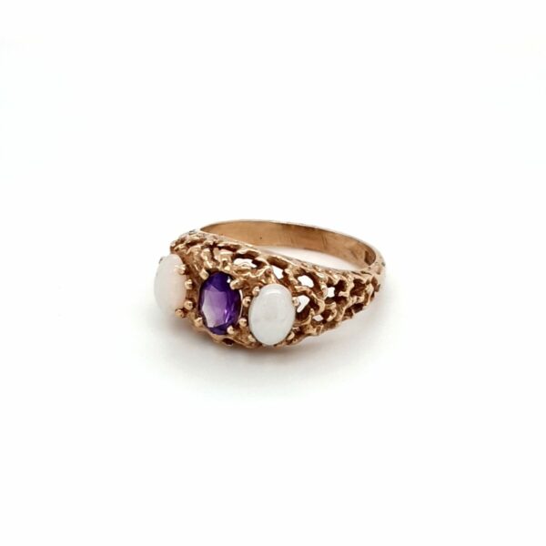Leon Bakers 9K Yellow Gold Opal and Amethyst Dress Ring_1
