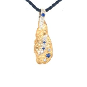 18K WHITE GOLD NATURAL NUGGET DIAMONDS AND SAPPHIRES PENDANT_0
