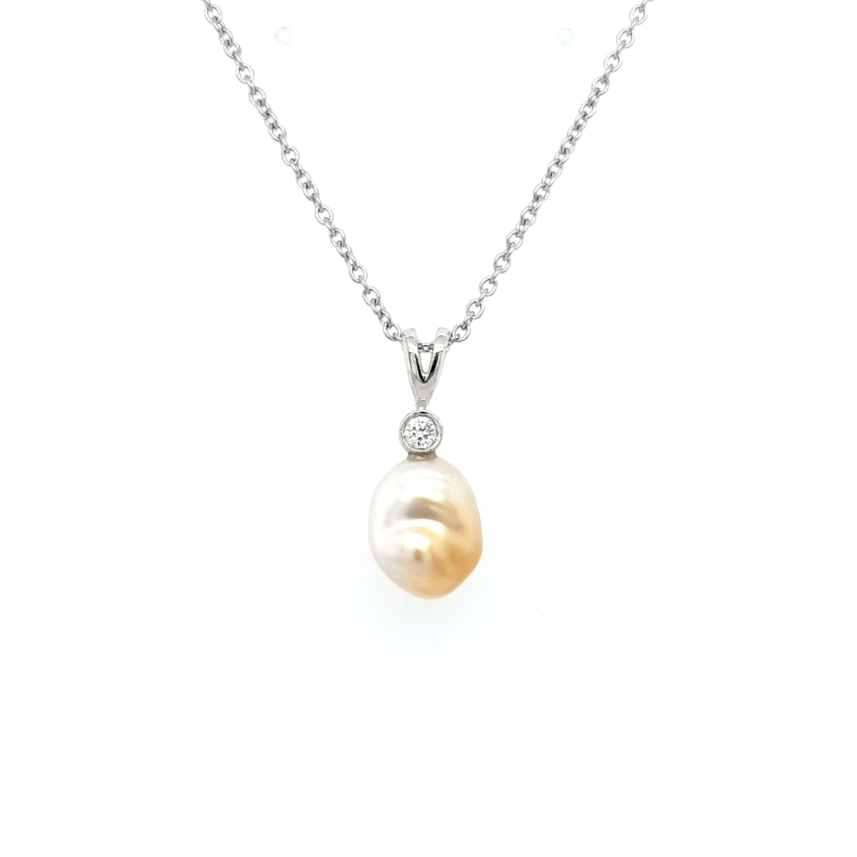 Leon Bakers 18K White Gold Keshi Broome Pearl and Diamond Pendant_0