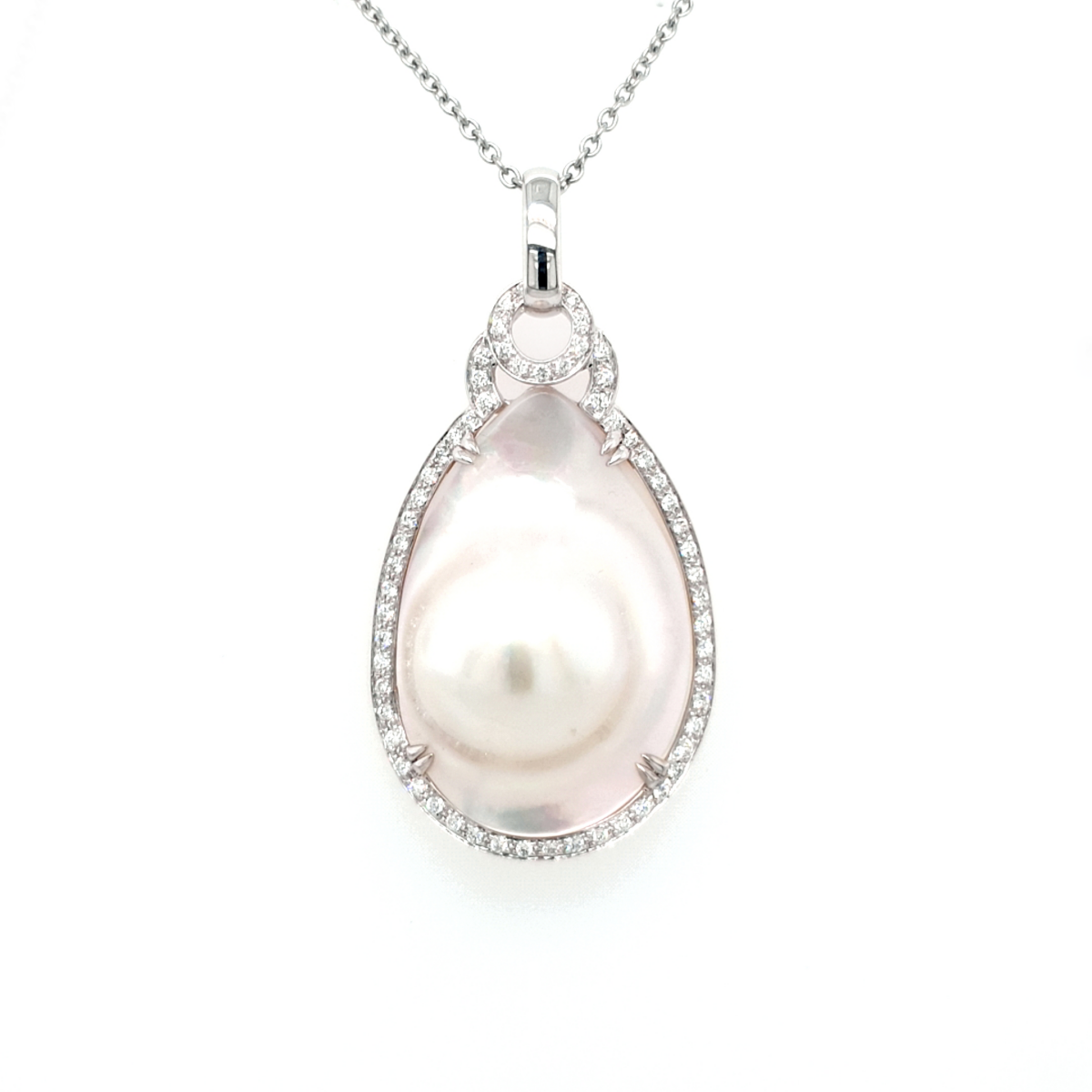 Leon Bakers 18K White Gold Mabe Pearl and Diamond Pendant_0