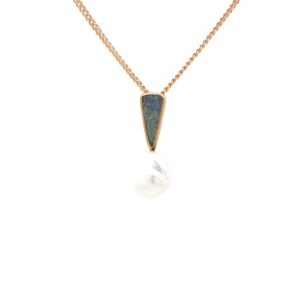 Leon Bakers 9K Yellow Gold Boulder Opal and Keshi Broome Pearl Pendant_0