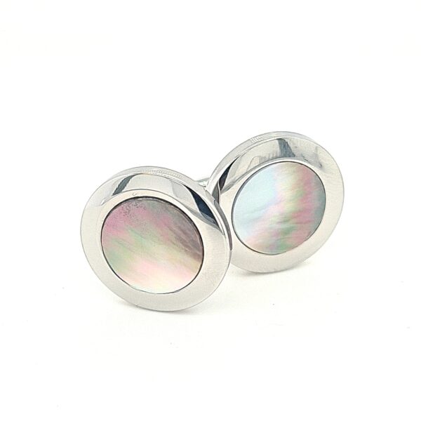 Leon Bakers Stainless Steel and Black Mother of Pearl Cufflinks_0