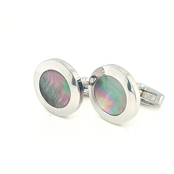 Leon Bakers Stainless Steel and Black Mother of Pearl Cufflinks_1