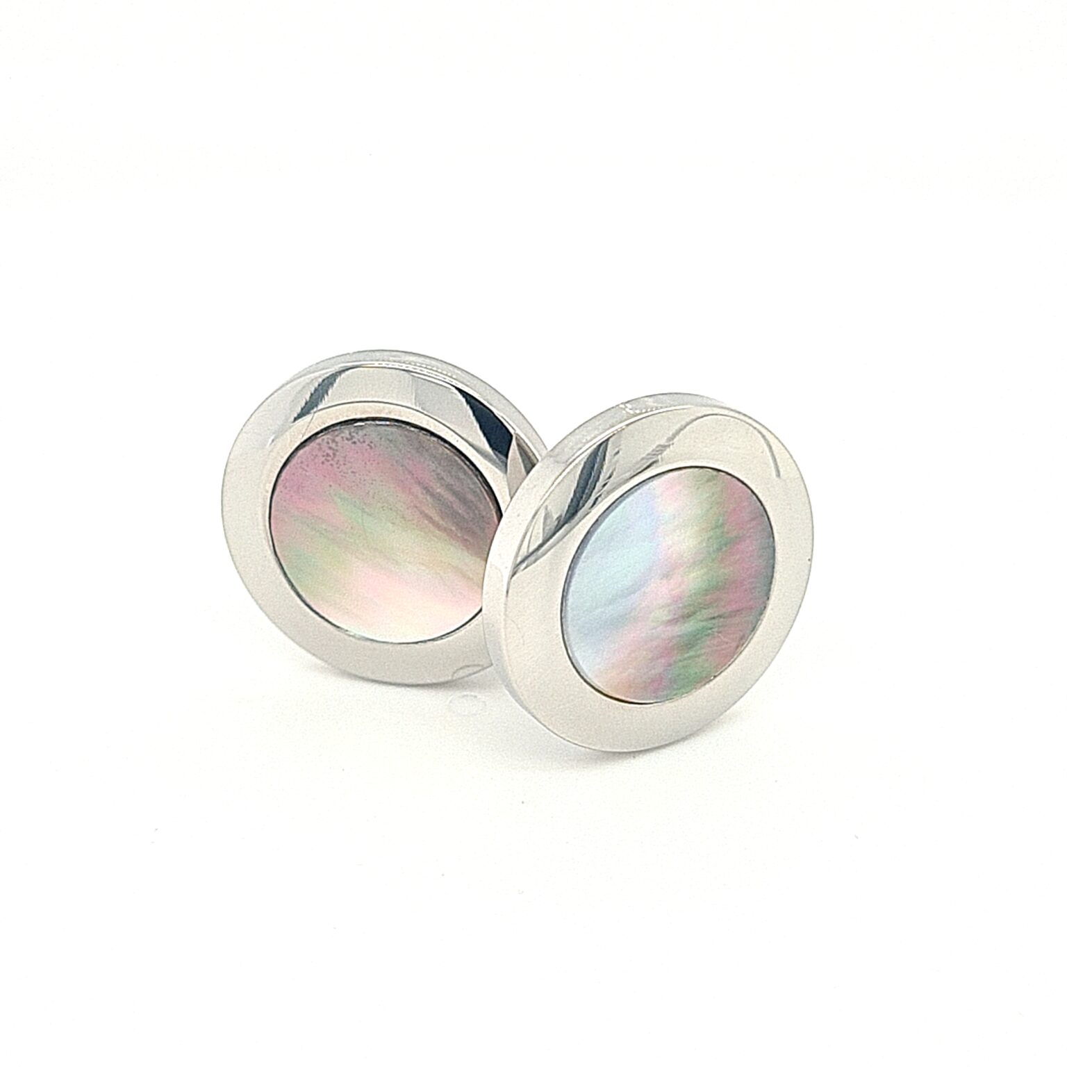 Leon Bakers Stainless Steel and Black Mother of Pearl Cufflinks_3