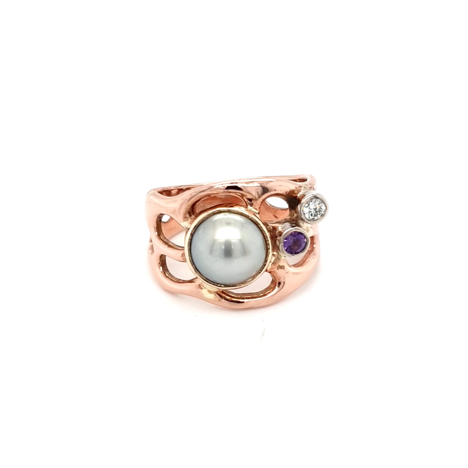 Coral Bay Collection 9K Rose Gold Abrolhos Pearl and Amethyst Ring_0