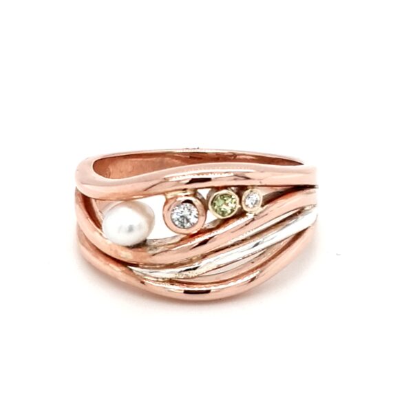 Leon Bakers Handmade 9K Rose Gold and Stirling Silver Coral Bay Wave Ring_0