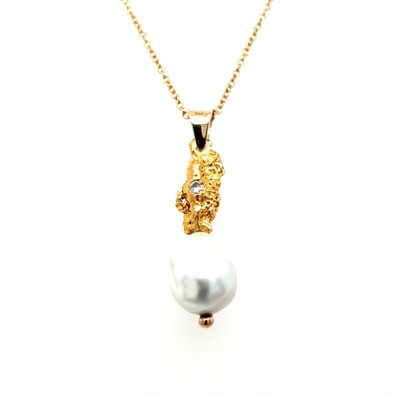 Leon Bakers 9k Yellow Gold Nugget with Diamond and Broome Pearl_0