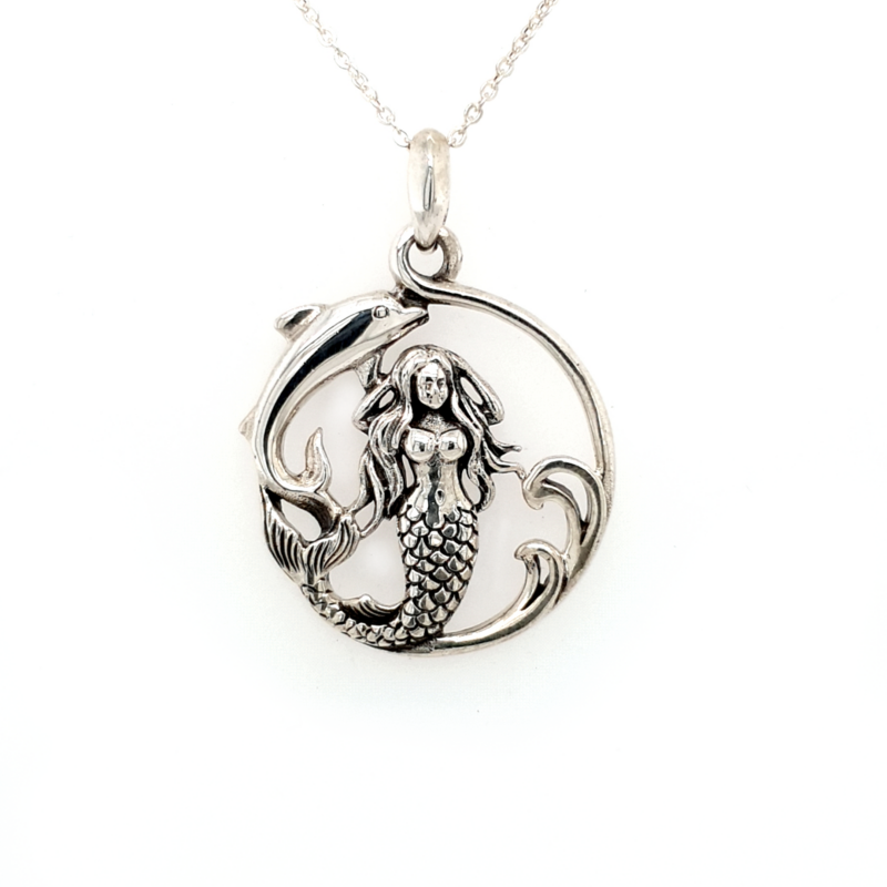 Leon Baker Sterling Silver Mermaid with Dolphin Pendant_0