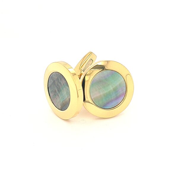 Leon Bakers Golden Stainless Steel and Black Mother of Pearl Cufflinks_0