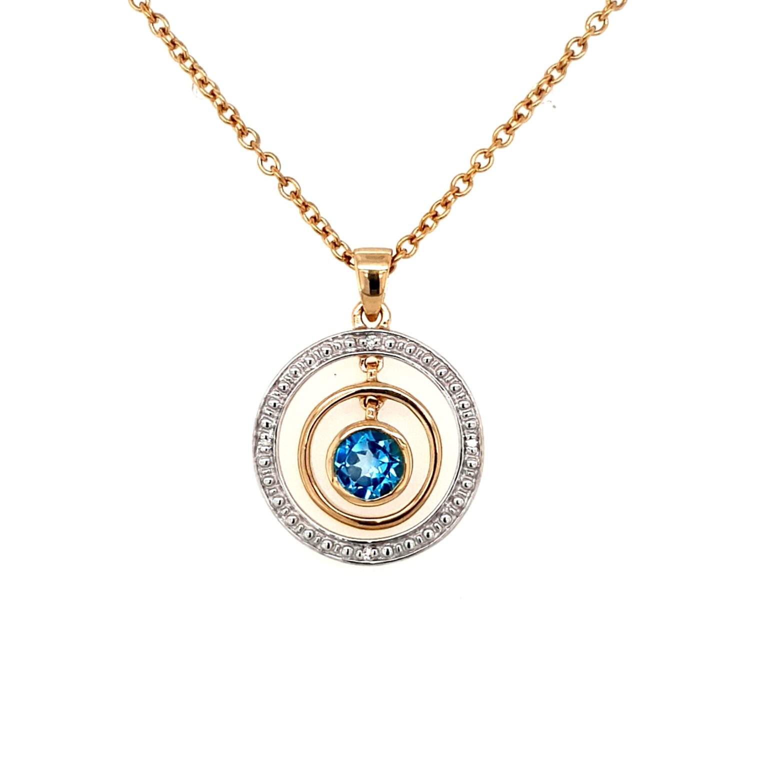 Leon Baker 9K White and Yellow Gold Circular Pendant with Diamonds and Blue Topaz_0