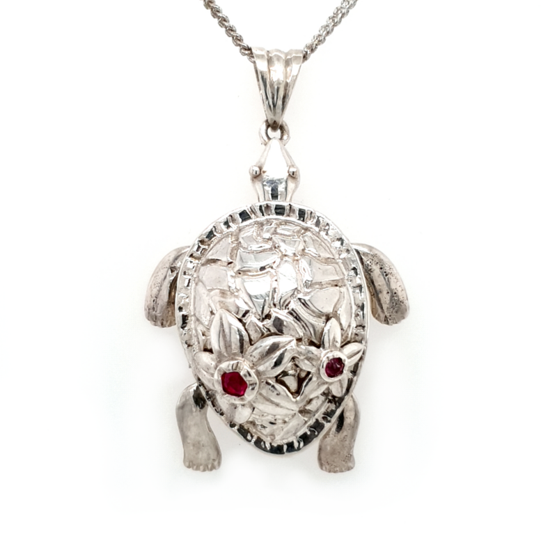 Leon Baker Sterling Silver and Treated Ruby Freshwater Turtle Locket Pendant_0
