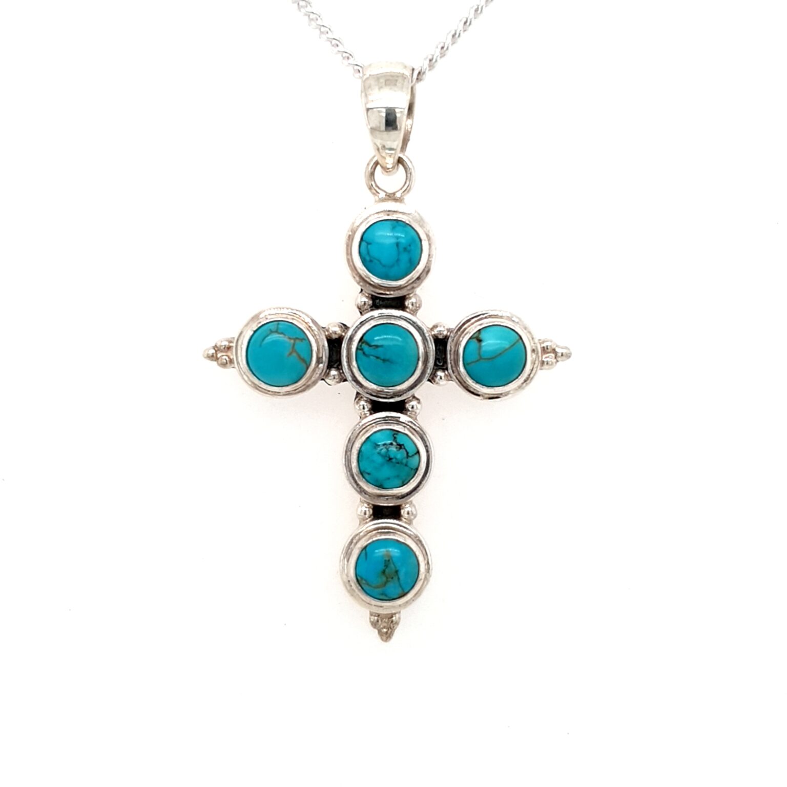Leon Baker Sterling Silver and Turquoise Cross Pendant_0