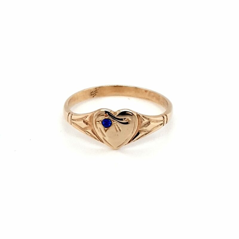 Blue Bird 9K Yellow Gold Heart Signet Ring with Blue Spinel_0