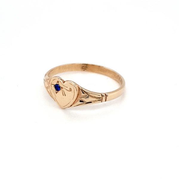 Blue Bird 9K Yellow Gold Heart Signet Ring with Blue Spinel_1