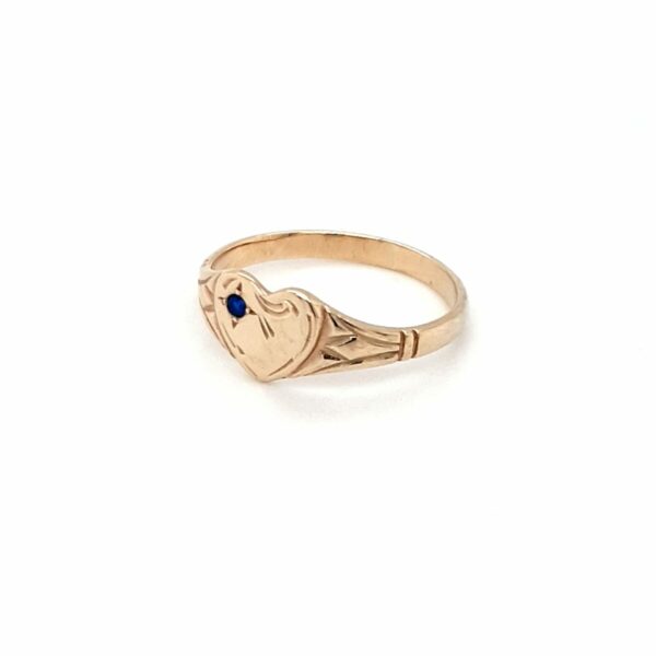 Blue Bird 9K Yellow Gold Heart Signet Ring with Blue Sapphire_1