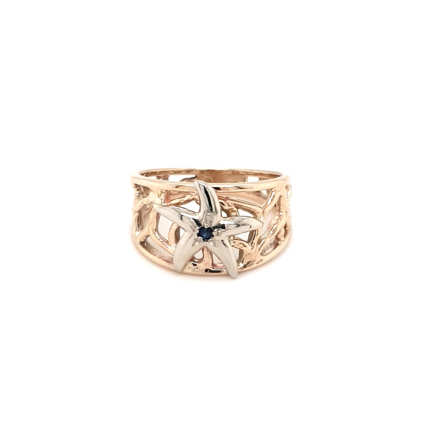 Coral Bay Collection 9K Yellow Gold with a Silver Starfish and Sapphire Ring_0