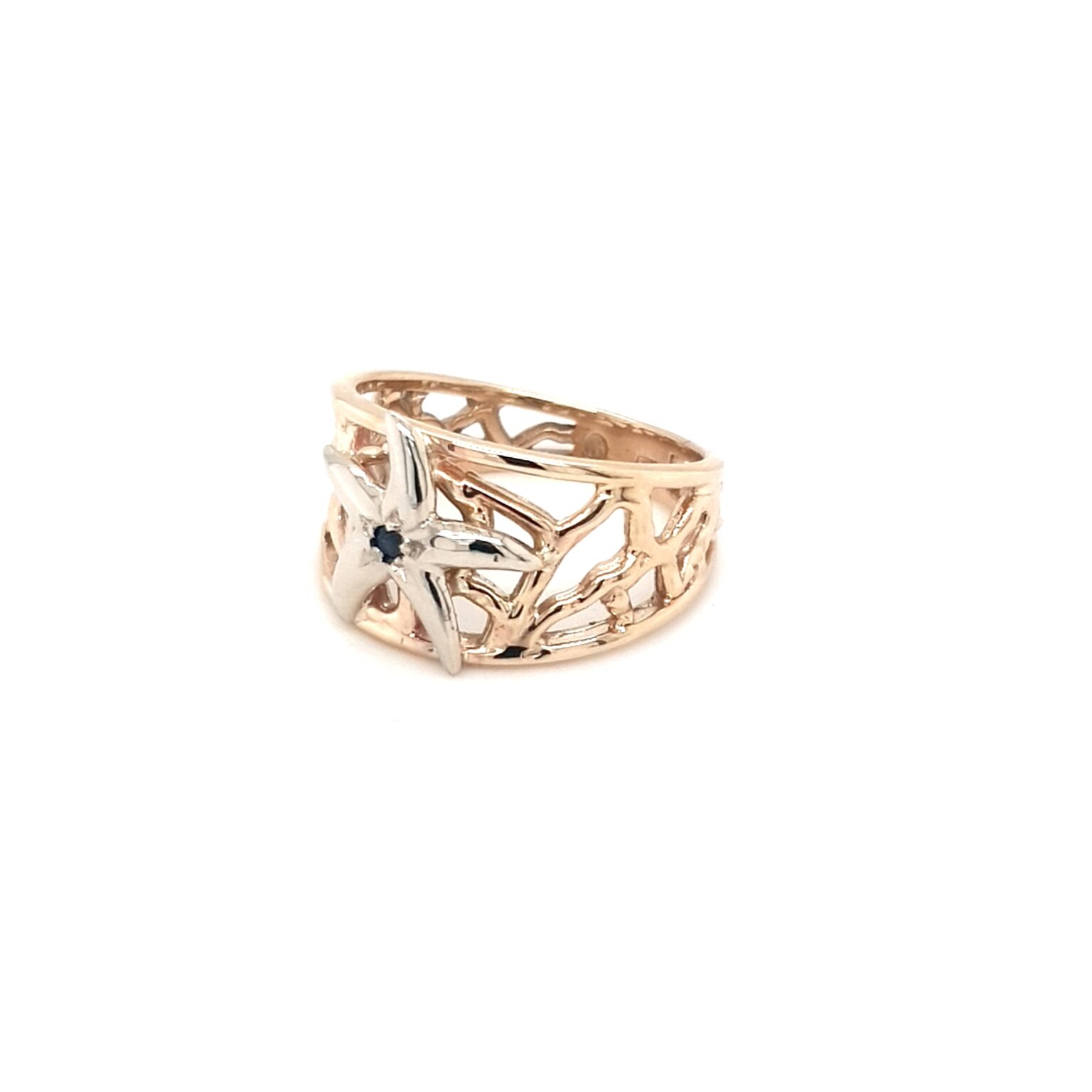 Coral Bay Collection 9K Yellow Gold with a Silver Starfish and Sapphire Ring_1