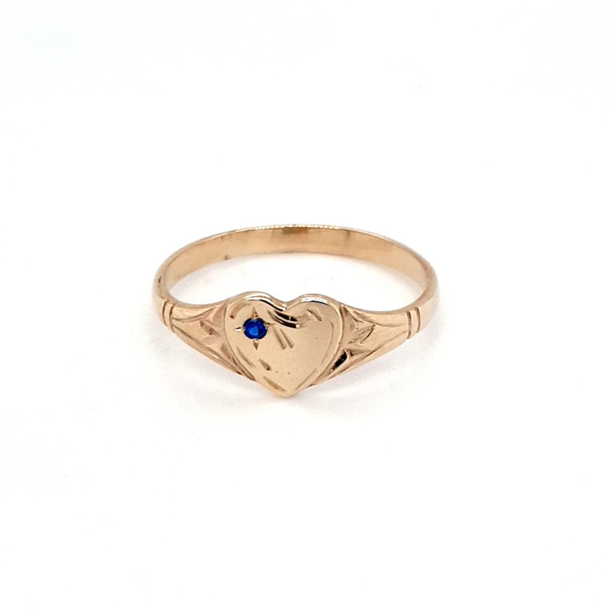 Blue Bird 9K Yellow Gold Heart Signet Ring with Spinel_0