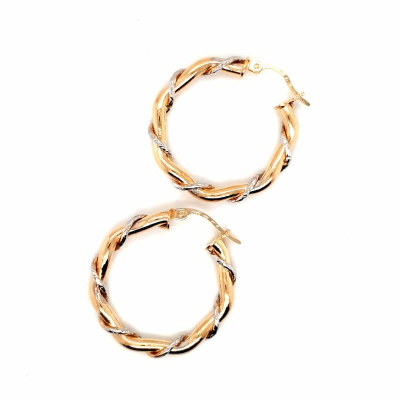 Leon Baker 9K Yellow and White Gold Twisted Hoop Earrings_0