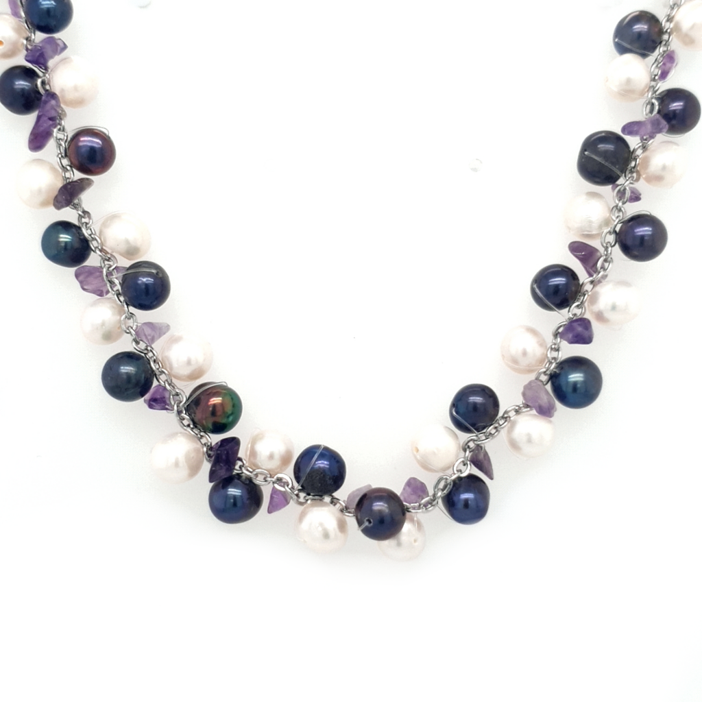 Leon Baker White and Peacock Freshwater Pearl and Amethyst Chip ...