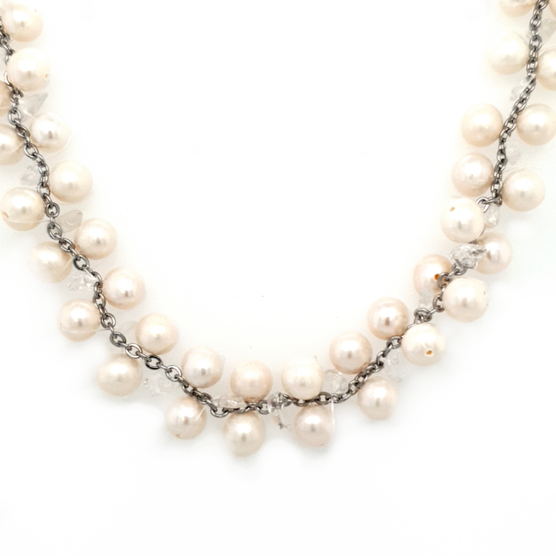 Leon Baker White Freshwater Pearl and Clear Quartz Chip Necklace_0
