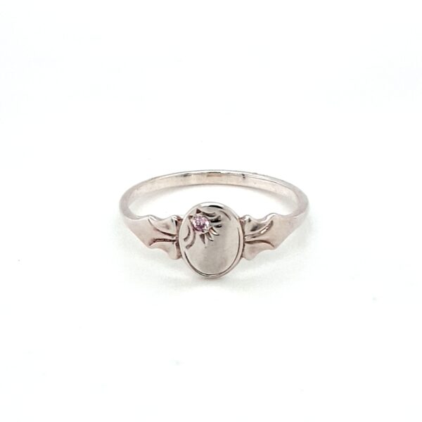 Blue Bird Sterling Silver Heart Signet Ring with Pink Stone_0