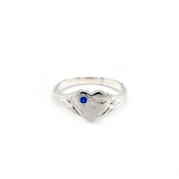 Blue Bird Sterling Silver Heart Signet Ring with Blue Sapphire_0