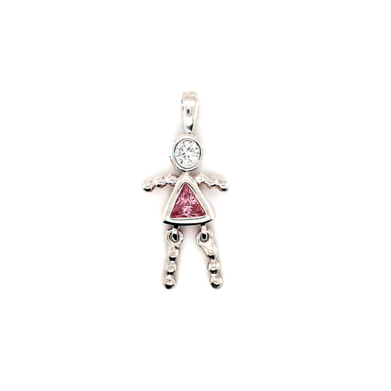 Leon Baker Sterling Silver and Pink Cubic Zirconia Girl Charm_0