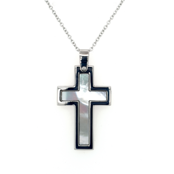 Leon Baker Stainless Steel and Mother of Pearl Cross Chain_0