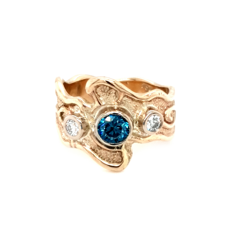 Leon Baker 9K Yellow Gold White and Treated Blue Diamond Ring_0