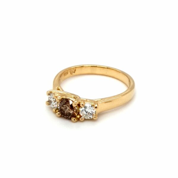 Leon Bakers 18K Yellow Gold 0.61ct RBC Argyle Champagne Dia and 2x 0.245ct RBC Dia Engagement Ring_1