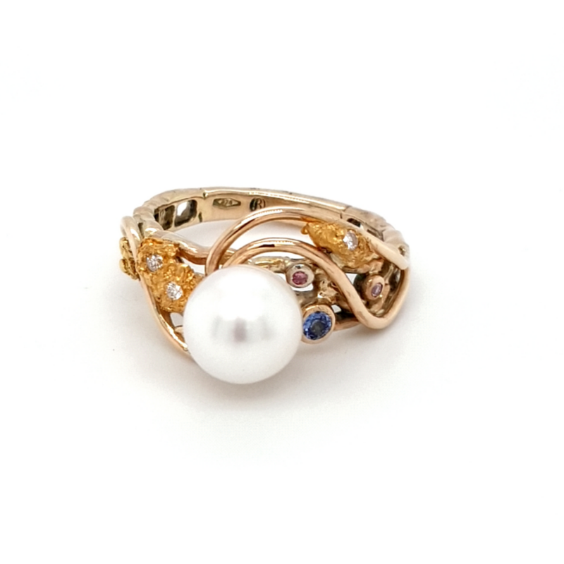 Leon Bakers 9K Yellow Gold Coral Bay Gold Nugget and Pearl Ring_0