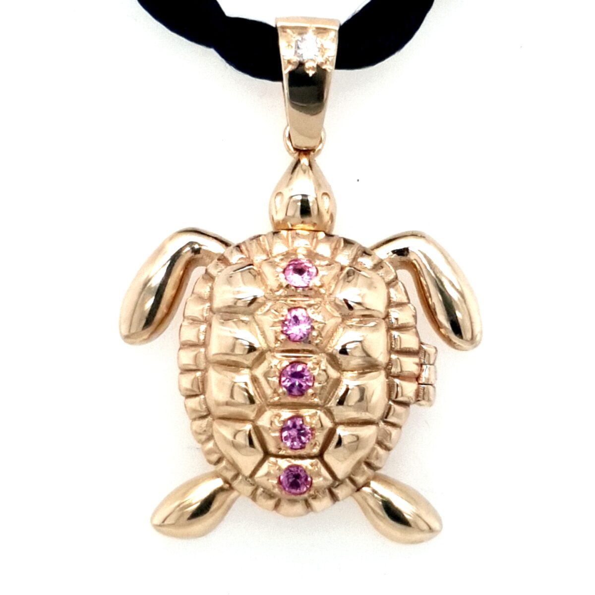 Leon Baker 9K Yellow Gold Turtle Pendant with Pink Sapphires and White Diamond_0