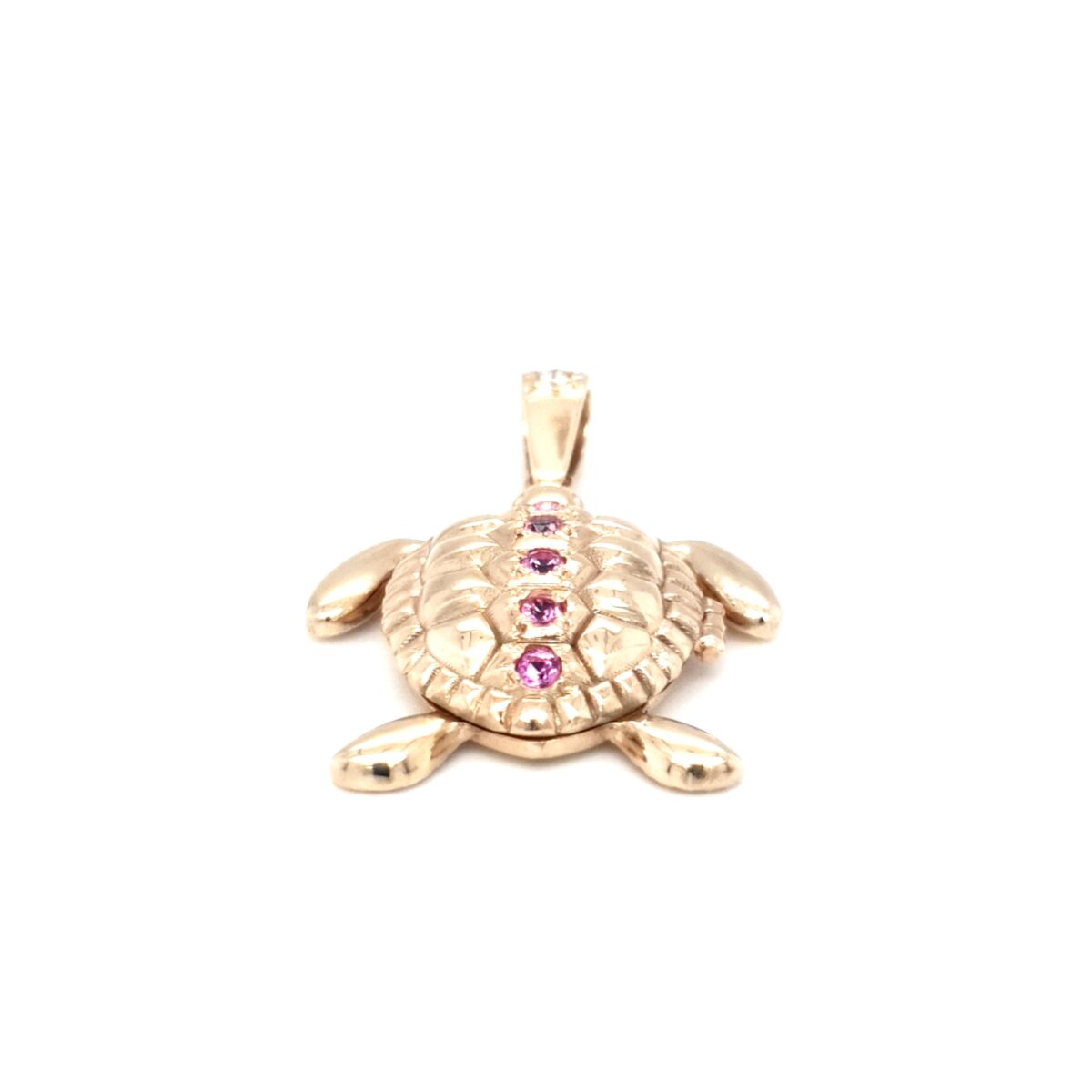 Leon Baker 9K Yellow Gold Turtle Pendant with Pink Sapphires and White Diamond_2