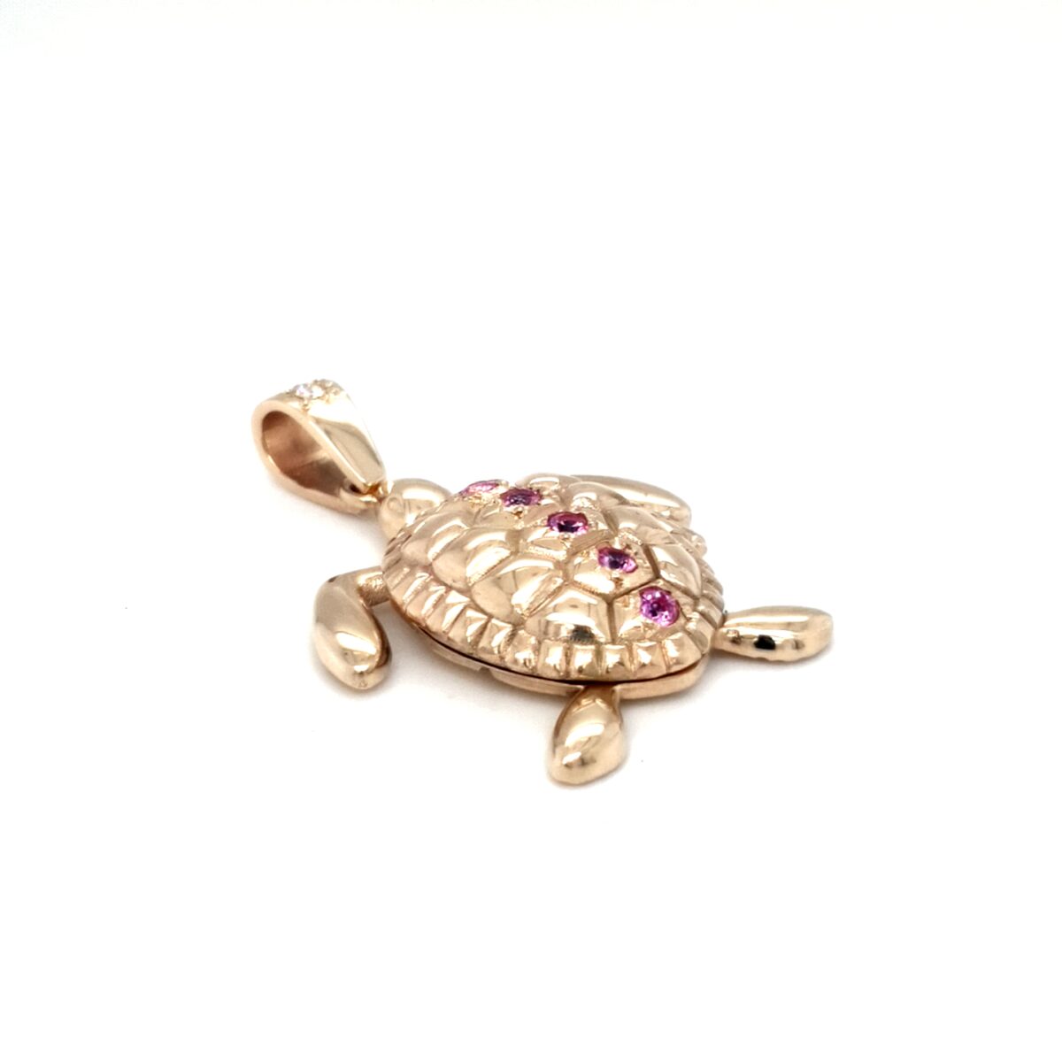 Leon Baker 9K Yellow Gold Turtle Pendant with Pink Sapphires and White Diamond_3