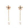Leon Baker 9K Geraldton Wax Flower Pearl Drop Earrings with Blue Diamonds_0