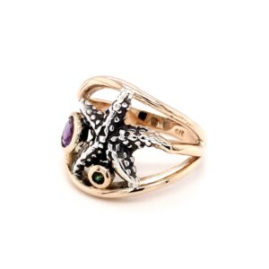 Coral Bay Collection 9K and Sterling Silver Amethyst and Peridot Starfish Ring_1