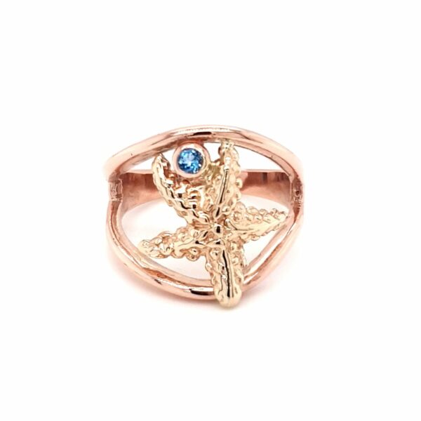 Coral Bay Collection 9K Rose and Yellow Gold Starfish Ring with Aquamarine_0