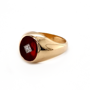 Leon Baker 9K Yellow Gold and Synthetic Ruby Signet Ring_1