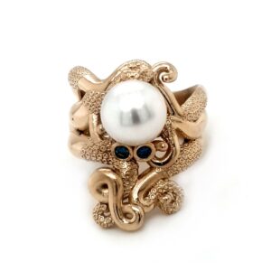 Leon Baker 9K Yellow Gold Broome Pearl and Blue Diamond Octopus Ring_0