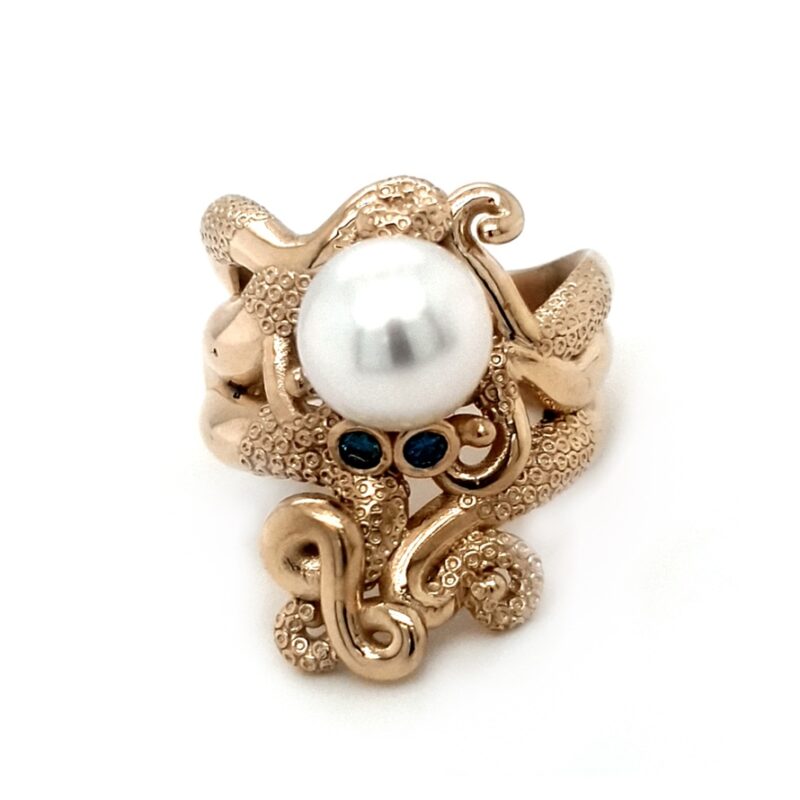 Leon Baker 9K Yellow Gold Broome Pearl and Blue Diamond Octopus Ring_0