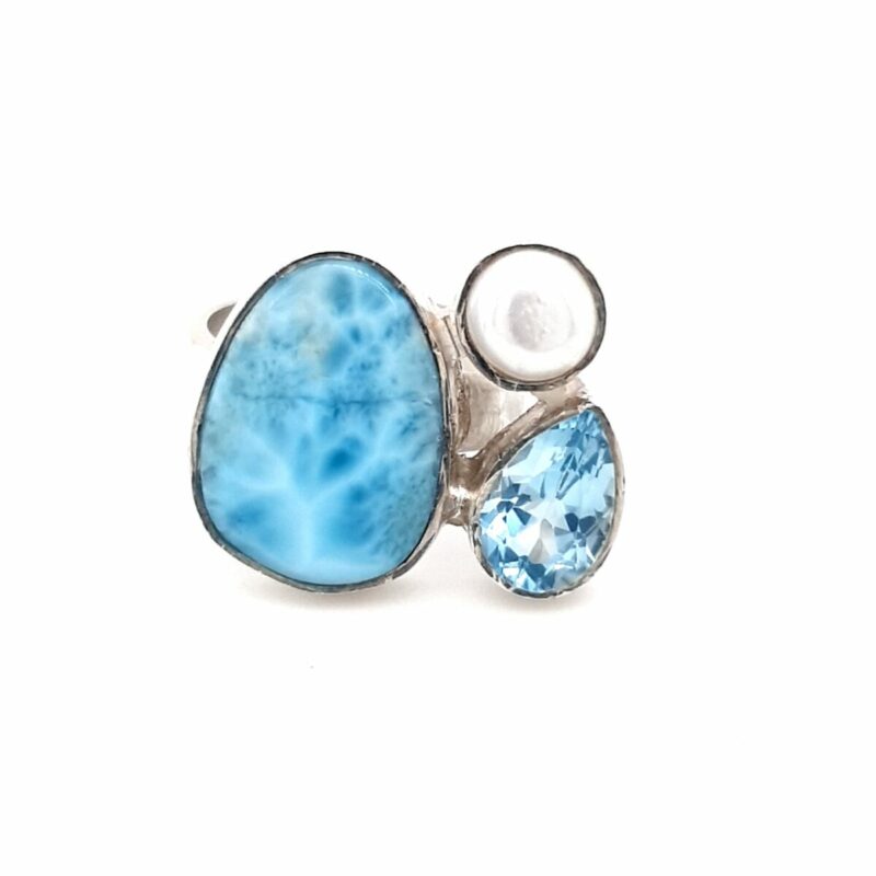 Leon Baker Sterling Silver Blue Topaz, Pearl, and Larimar Ring_0