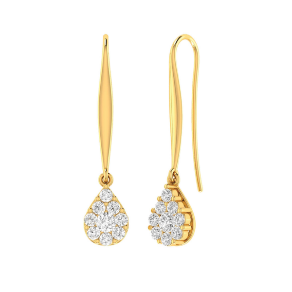 Royal Diamond 9k Yellow Gold Tear Cluster Diamond Hook Earrings_0