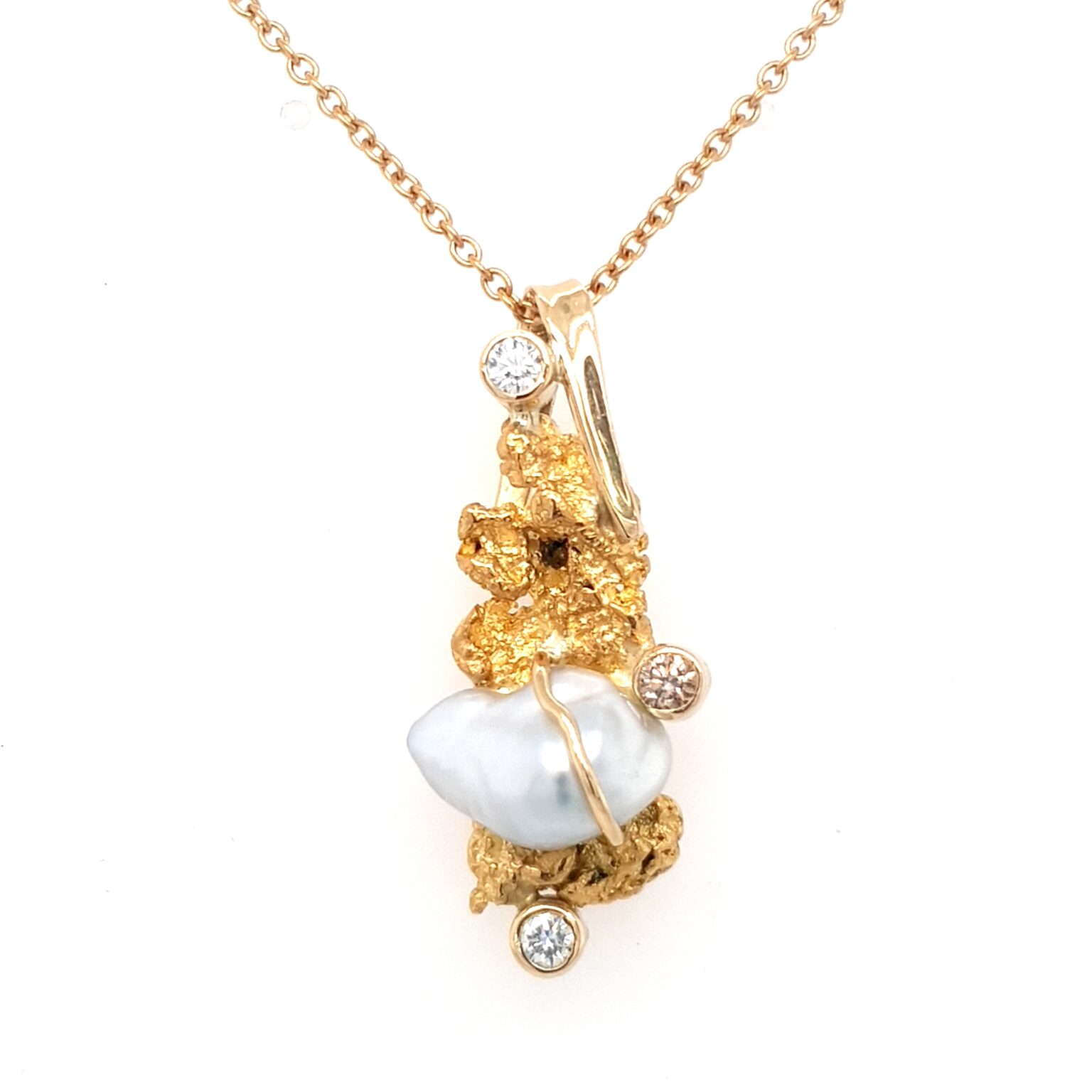 Leon Baker 18K Yellow Gold Nugget and Broome Pearl Pendant_0